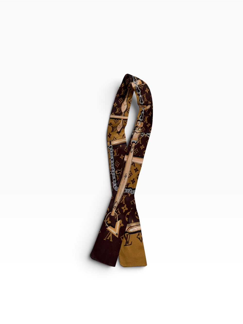 LV Brown & Gold Monogram purse Twilly Scarf Ribbon wrap Confidential bandeau